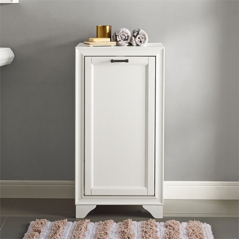 Crosley Furniture Tara Wood Laundry Hamper in Vintage White/Black