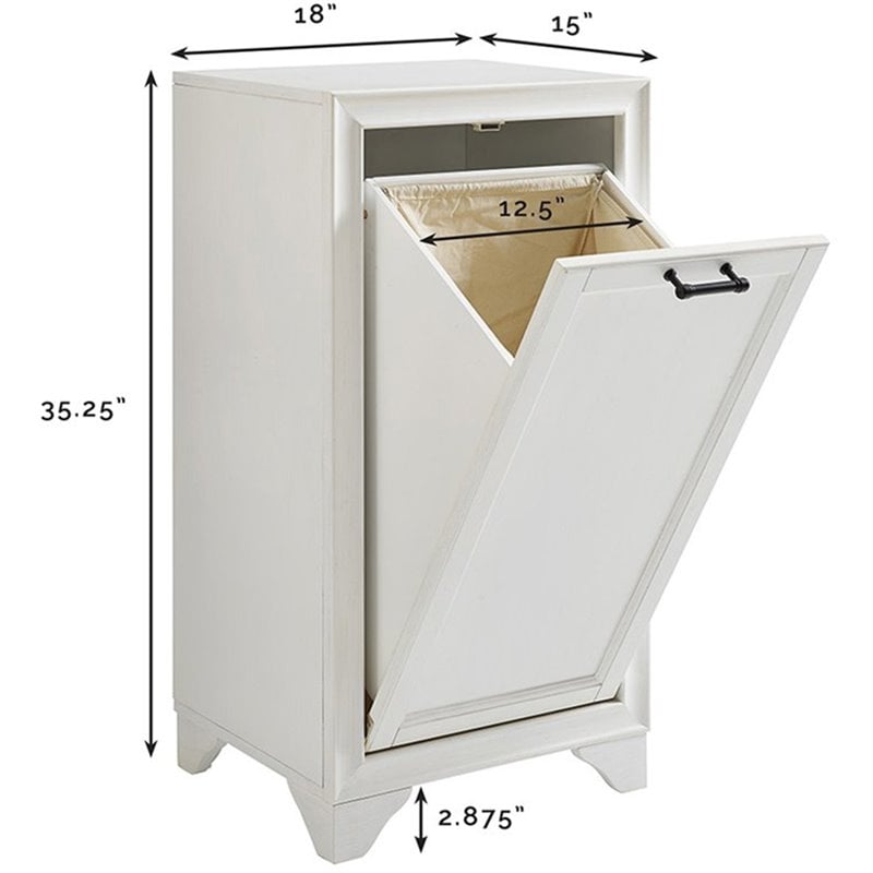 Crosley Furniture Tara Wood Laundry Hamper in Vintage White/Black