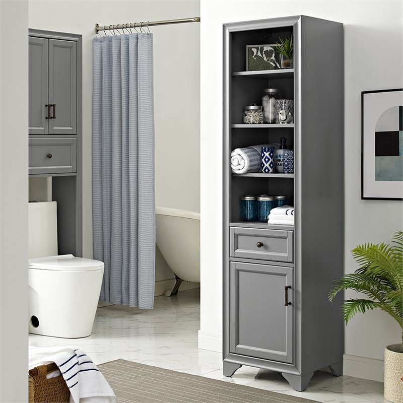 Crosley Furniture Tara Wood Classic Linen Cabinet in Vintage Gray