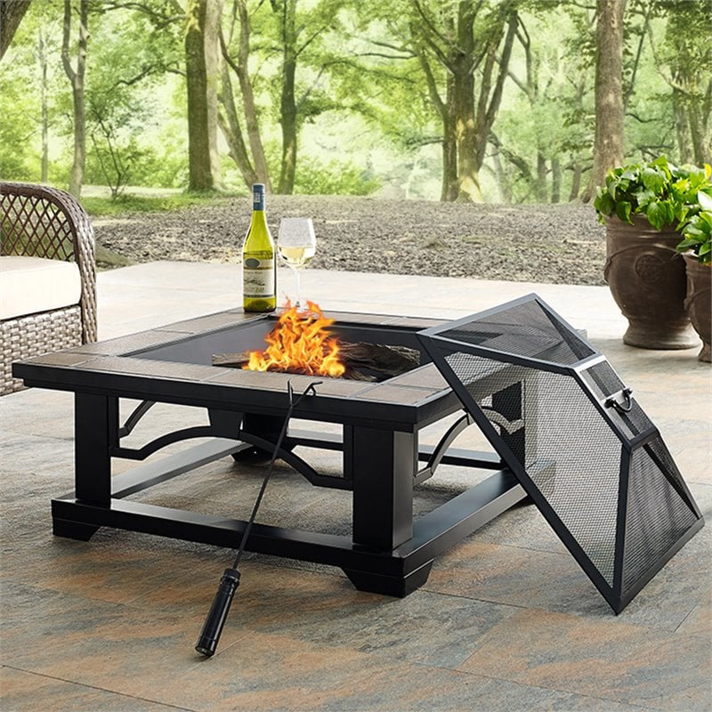 Crosley Furniture Alberta Metal Square Fire Pit In Black Co9013 Bk