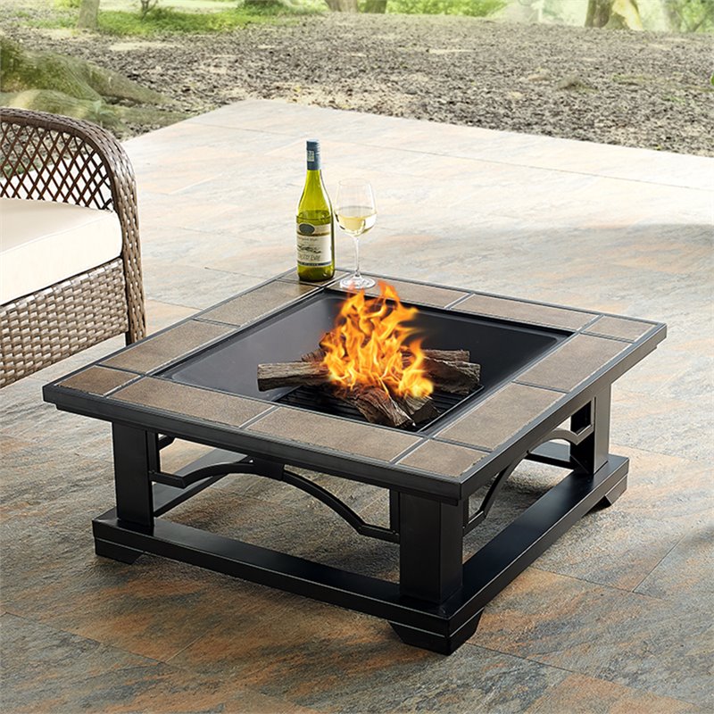 Crosley Furniture Alberta Metal Square Fire Pit In Black Co9013 Bk