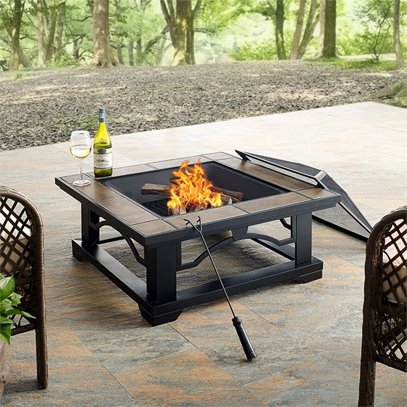 Crosley Furniture Alberta Metal Square Fire Pit In Black Co9013 Bk