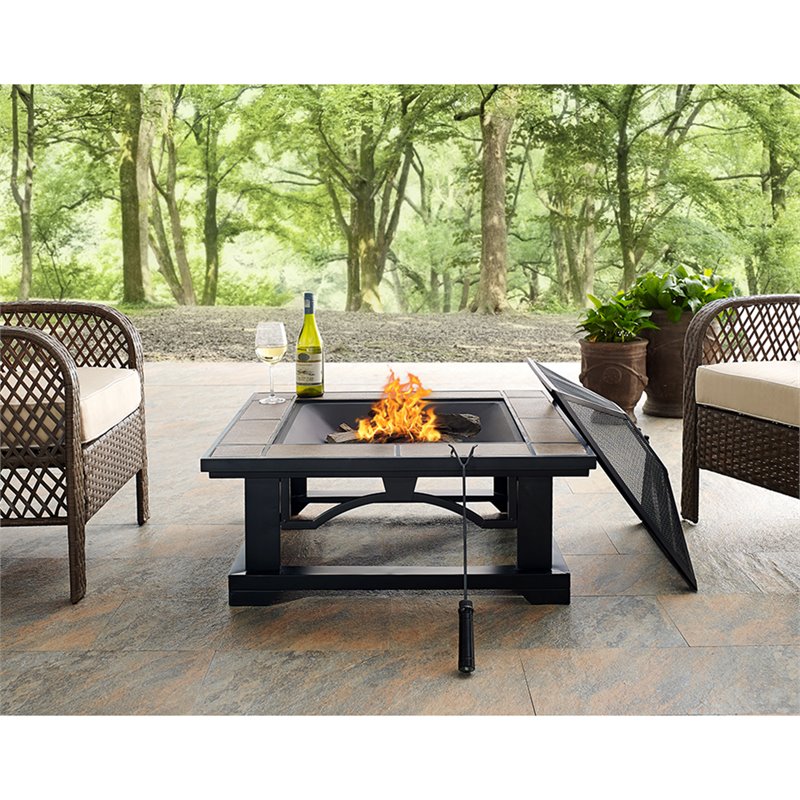 Crosley Furniture Alberta Metal Square Fire Pit In Black Co9013 Bk