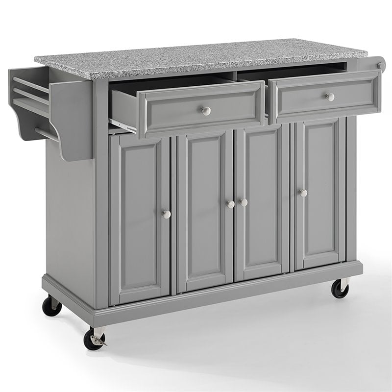 Crosley Furniture Wood Granite Top Kitchen Cart in Gray/Chrome