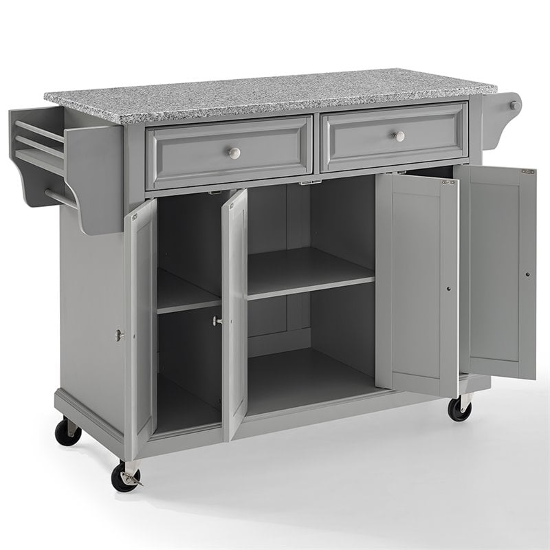 Crosley Furniture Wood Granite Top Kitchen Cart in Gray/Chrome