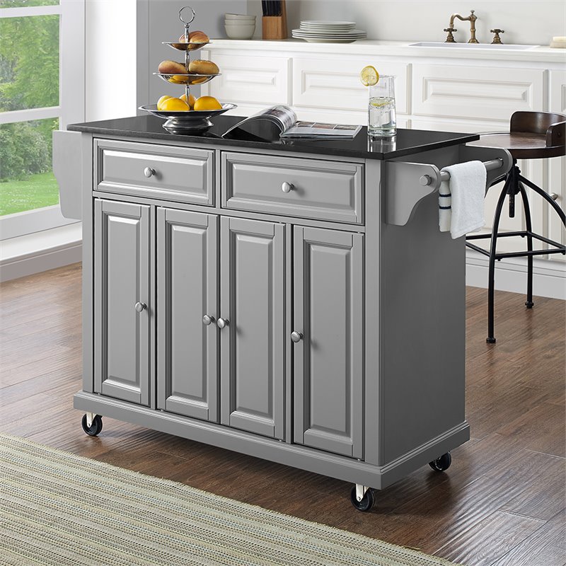 Crosley Furniture Wood Granite Top Kitchen Cart in Gray/Black