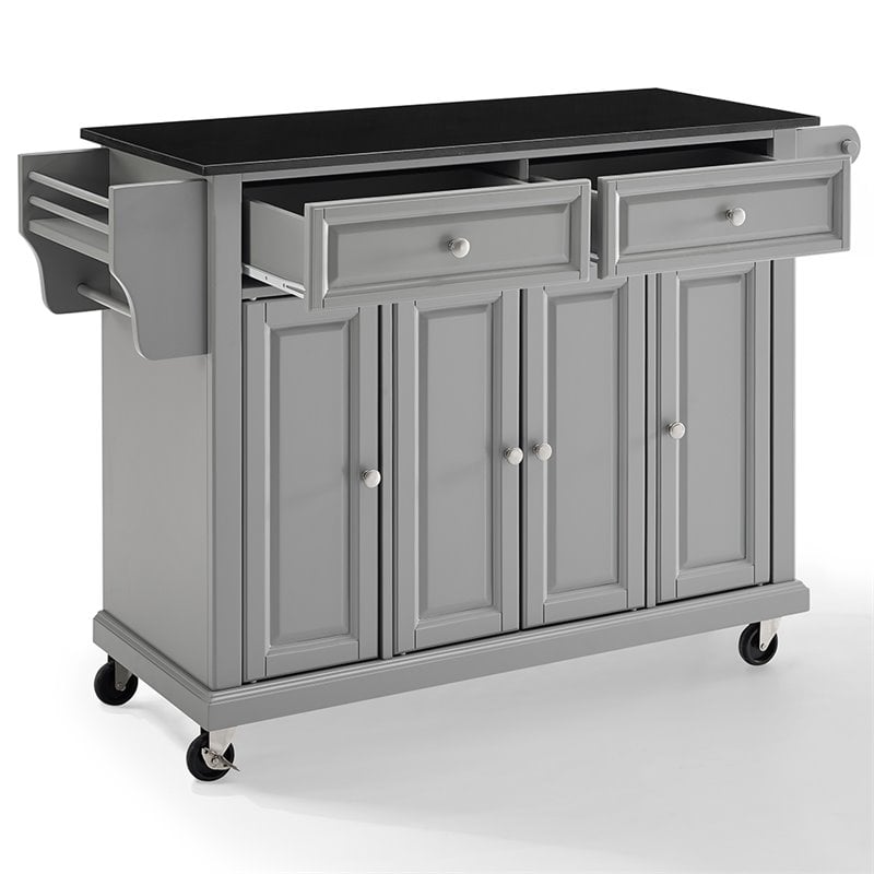 Crosley Furniture Wood Granite Top Kitchen Cart in Gray/Black