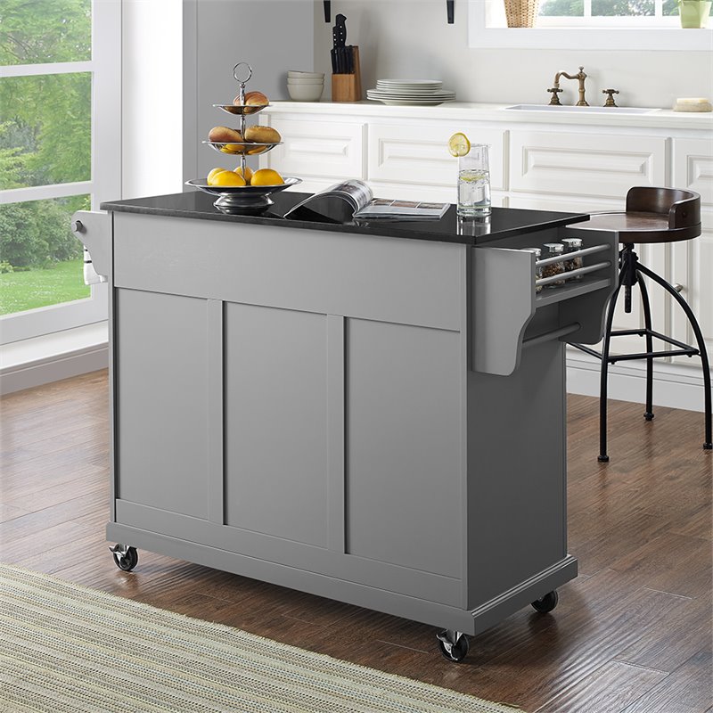 Crosley Furniture Wood Granite Top Kitchen Cart in Gray/Black