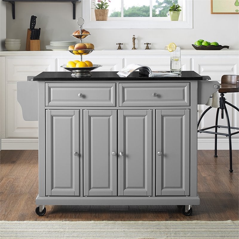 Crosley Furniture Wood Granite Top Kitchen Cart in Gray/Black