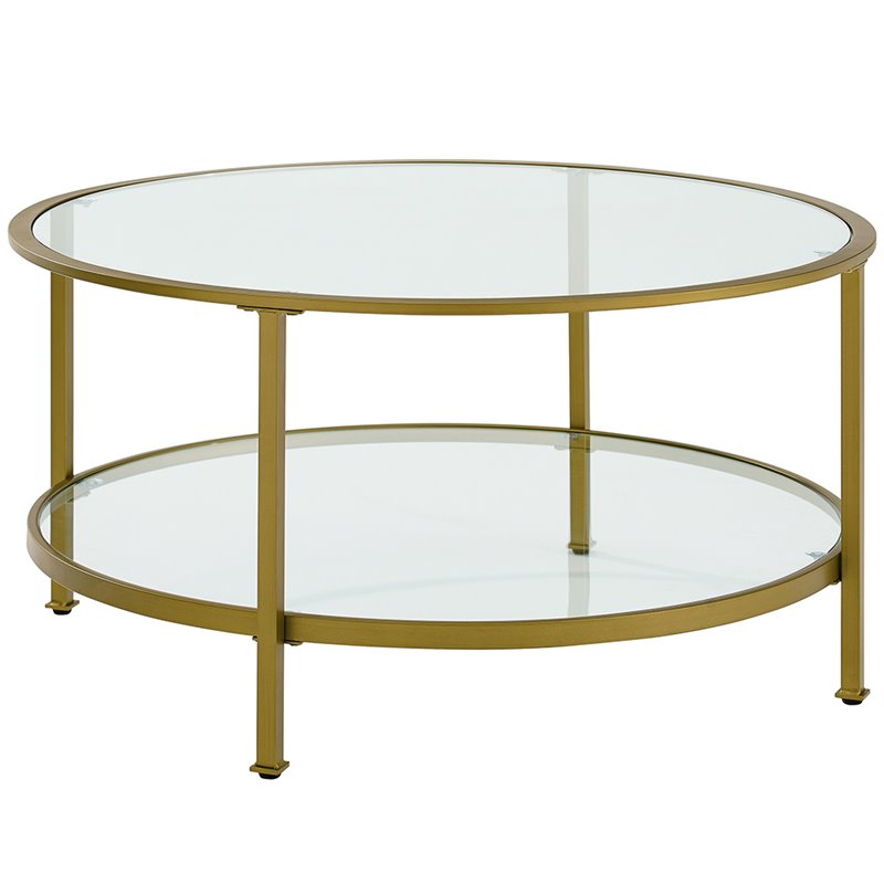 Crosley Aimee 36 Round Glass Top, Coffee Table Round Glass Gold
