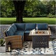 Crosley Furniture Bradenton 4Pc Fabric Fire Pit Sectional Set in Brown/Navy
