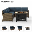 Crosley Furniture Bradenton 4Pc Fabric Fire Pit Sectional Set in Brown/Navy
