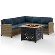 Crosley Furniture Bradenton 4Pc Fabric Fire Pit Sectional Set in Brown/Navy