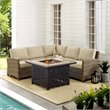 Crosley Furniture Bradenton 4Pc Fabric Fire Pit Sectional Set in Brown/Sand