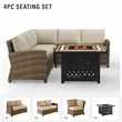 Crosley Furniture Bradenton 4Pc Fabric Fire Pit Sectional Set in Brown/Sand
