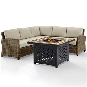 crosley bradenton patio fire pit sectional set in brown and sand