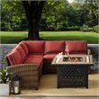 Crosley Furniture Bradenton 4Pc Fabric Fire Pit Sectional Set in Brown/Red