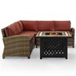 Crosley Furniture Bradenton 4Pc Fabric Fire Pit Sectional Set in Brown/Red