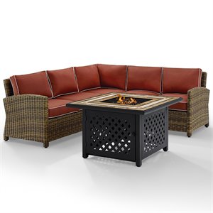 crosley bradenton patio fire pit sectional set in brown and sangria