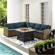 Crosley Furniture Bradenton 5Pc Fabric Fire Pit Sectional Set in Brown/Navy