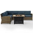 Crosley Furniture Bradenton 5Pc Fabric Fire Pit Sectional Set in Brown/Navy