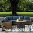 Crosley Furniture Bradenton 5Pc Fabric Fire Pit Sectional Set in Brown/Navy