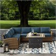 Crosley Furniture Bradenton 5Pc Fabric Fire Pit Sectional Set in Brown/Navy