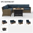 Crosley Furniture Bradenton 5Pc Fabric Fire Pit Sectional Set in Brown/Navy