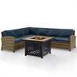 Crosley Furniture Bradenton 5Pc Fabric Fire Pit Sectional Set in Brown/Navy
