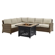 Crosley Furniture Bradenton 5 Pc Fabric Fire Pit Sectional Set in Brown/Sand