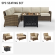 Crosley Furniture Bradenton 5 Pc Fabric Fire Pit Sectional Set in Brown/Sand