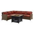 Crosley Furniture Bradenton 5 Piece Fabric Fire Pit Sectional Set in Brown/Red