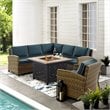 Crosley Furniture Bradenton 5 Piece Fabric Fire Pit Sectional Set in Brown/Navy