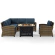 Crosley Furniture Bradenton 5 Piece Fabric Fire Pit Sectional Set in Brown/Navy