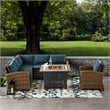 Crosley Furniture Bradenton 5 Piece Fabric Fire Pit Sectional Set in Brown/Navy