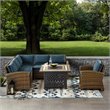 Crosley Furniture Bradenton 5 Piece Fabric Fire Pit Sectional Set in Brown/Navy