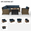 Crosley Furniture Bradenton 5 Piece Fabric Fire Pit Sectional Set in Brown/Navy