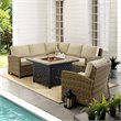 Crosley Furniture Bradenton 5Pc Fabric Fire Pit Sectional Set in Brown/Sand
