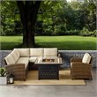 Crosley Furniture Bradenton 5Pc Fabric Fire Pit Sectional Set in Brown/Sand