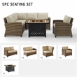 Crosley Furniture Bradenton 5Pc Fabric Fire Pit Sectional Set in Brown/Sand
