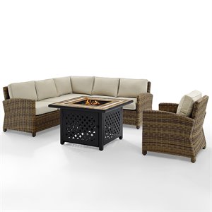 crosley bradenton 5 piece patio fire pit sectional set in brown and sand