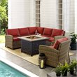 Crosley Furniture Bradenton 5Pc Patio Fabric Fire Pit Sectional Set in Brown/Red