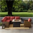 Crosley Furniture Bradenton 5Pc Patio Fabric Fire Pit Sectional Set in Brown/Red