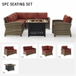 Crosley Furniture Bradenton 5Pc Patio Fabric Fire Pit Sectional Set in Brown/Red