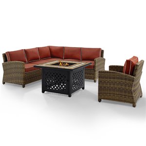 crosley bradenton 5 piece patio fire pit sectional set in brown and sangria