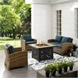Crosley Furniture Bradenton 4 Piece Metal Patio Fire Pit Sofa Set in Brown/Navy