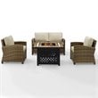 Crosley Furniture Bradenton 4-Piece Fabric Patio Fire Pit Sofa Set in Brown/Sand
