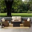 Crosley Furniture Bradenton 4-Piece Fabric Patio Fire Pit Sofa Set in Brown/Sand