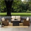 Crosley Furniture Bradenton 4-Piece Fabric Patio Fire Pit Sofa Set in Brown/Sand