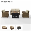 Crosley Furniture Bradenton 4-Piece Fabric Patio Fire Pit Sofa Set in Brown/Sand